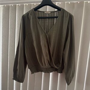 Lucky Brand Olive Green Wrap Blouse